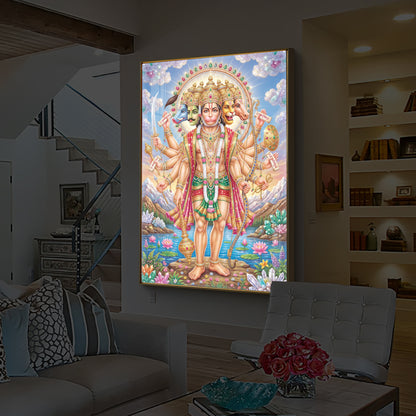 Panchmukhi Lord Hanuman Ji Modern Luxury Backlight Vertical Wall Art