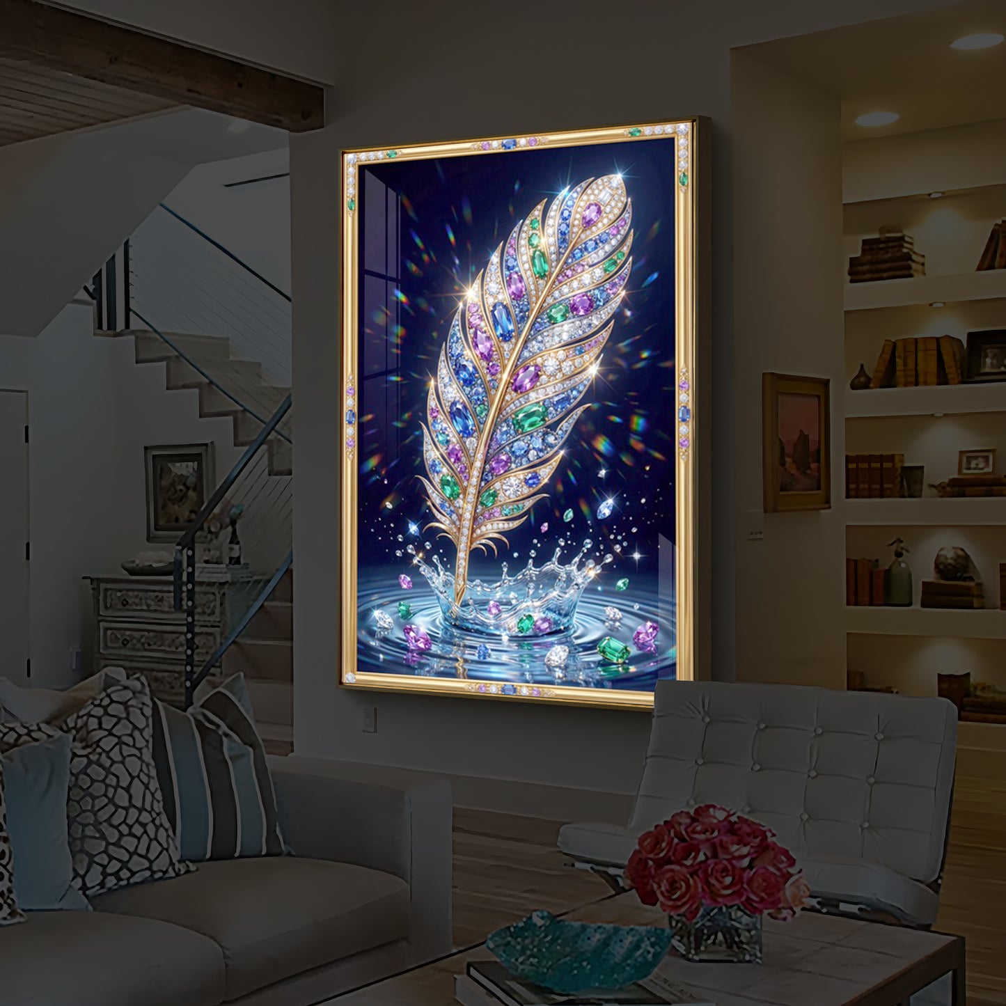 Colorful Feather Modern Luxury Backlight Vertical Wall Art