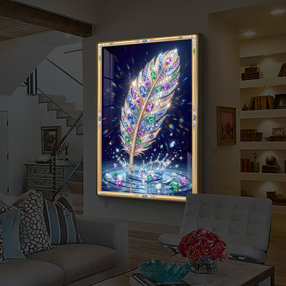 Colorful Feather Modern Luxury Backlight Vertical Wall Art