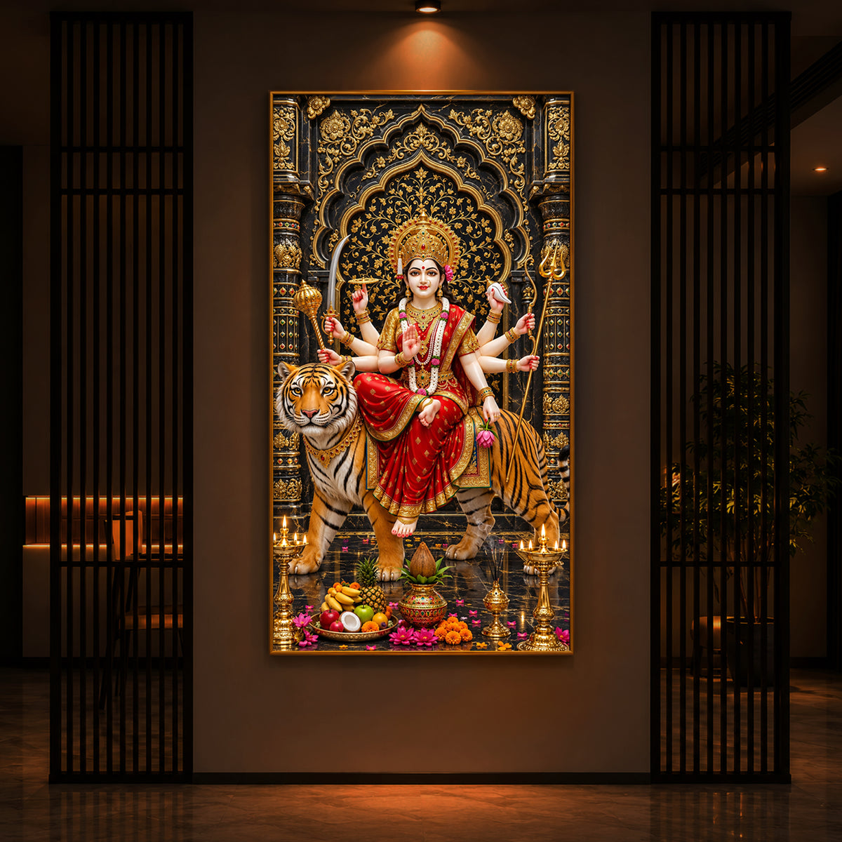Ashtabhuja Durga Modern Luxury Backlight Vertical Wall Art