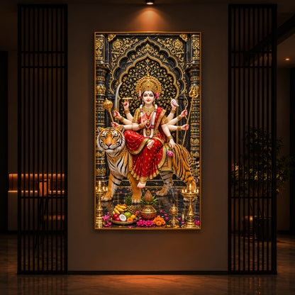 Ashtabhuja Durga Modern Luxury Backlight Vertical Wall Art