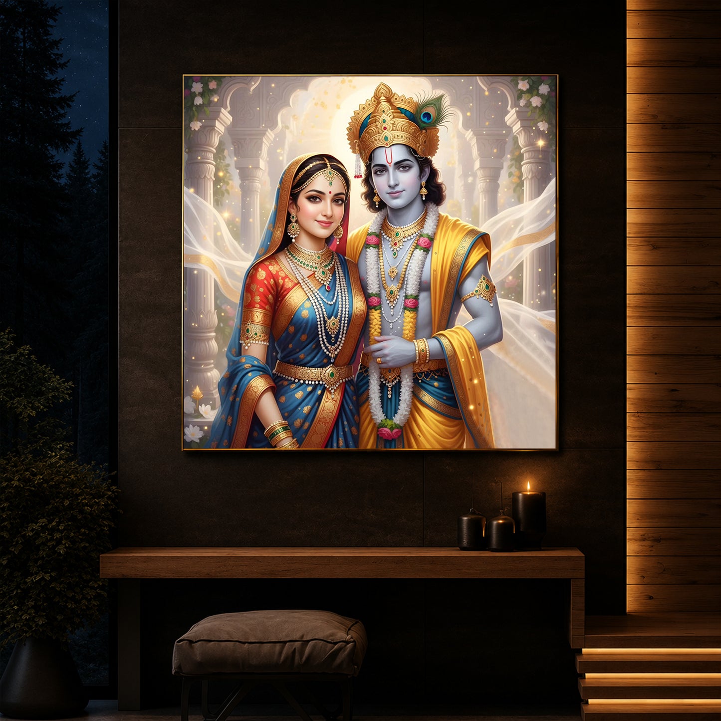Divine Shree Radhe Krishna Modern Luxury Backlight Square Wall Art