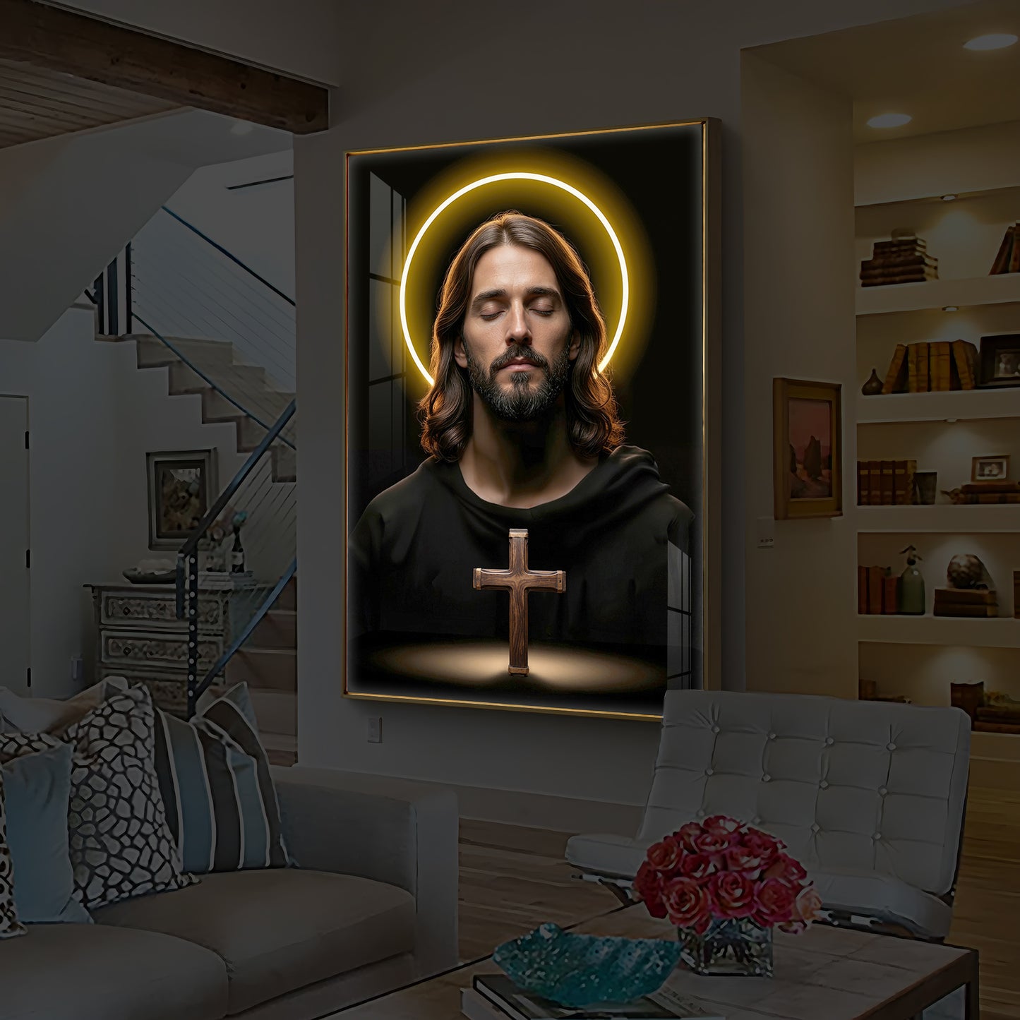 God Jesus Modern Luxury Backlight Vertical Wall Art