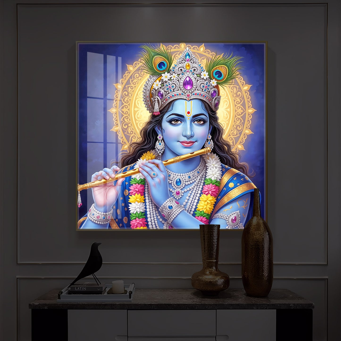Jai Shree Krishna Modern Luxury Backlight Square Wall Art