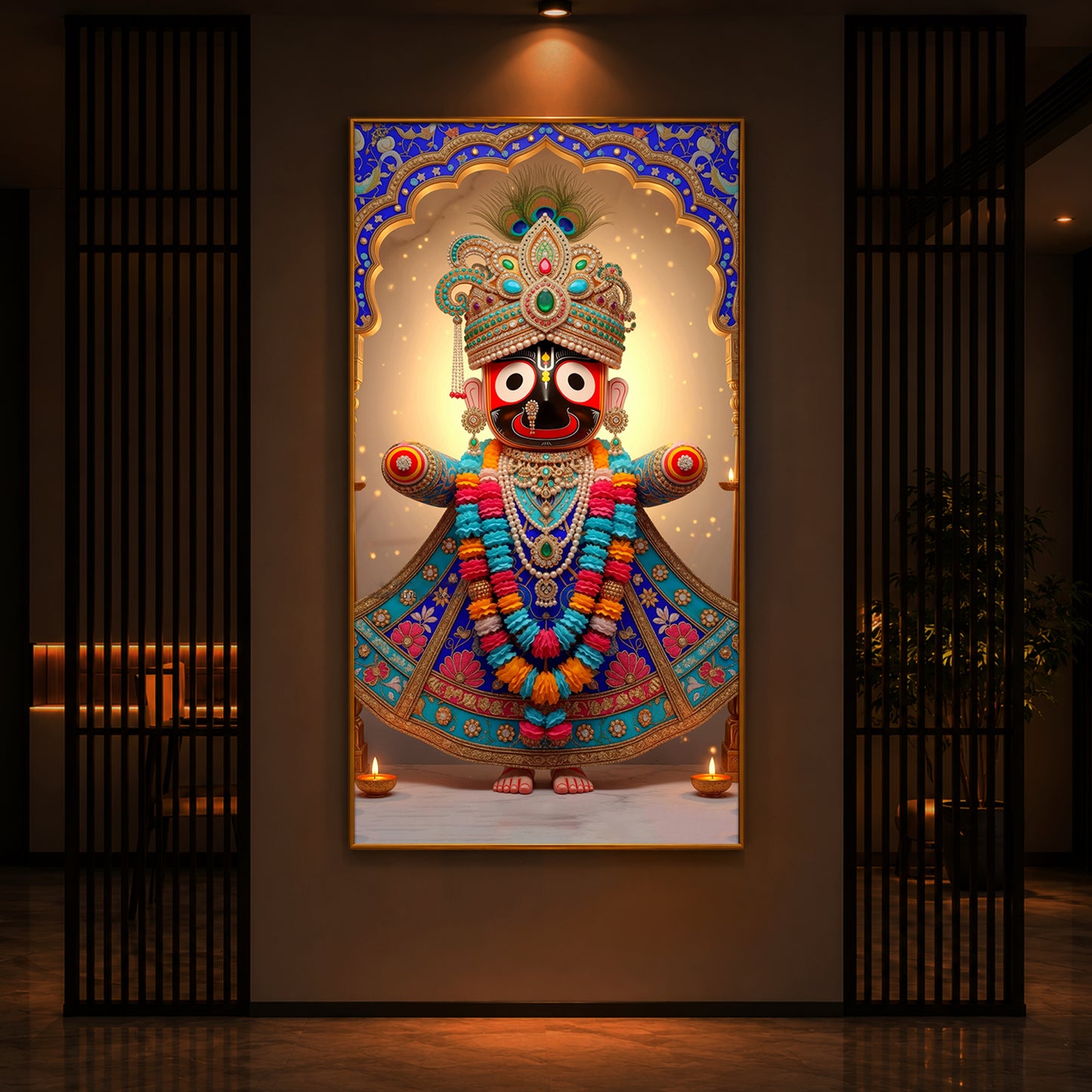 Jai Shri Jagannath Ji Modern Luxury Backlight Vertical Wall Art
