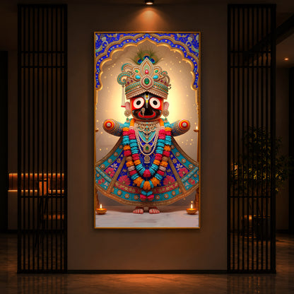 Jai Shri Jagannath Ji Modern Luxury Backlight Vertical Wall Art