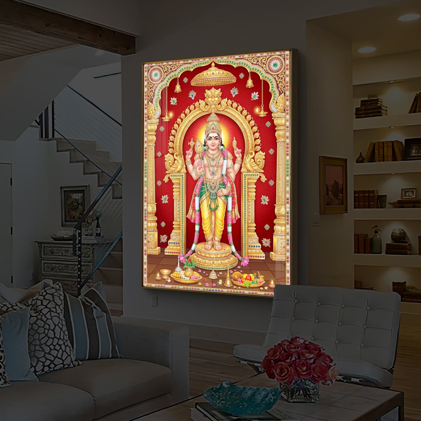 Son of Shiva Lord Murugan Modern Luxury Backlight Vertical Wall Art