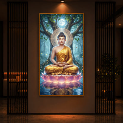 Meditation Buddha Modern Luxury Backlight Vertical Wall Art
