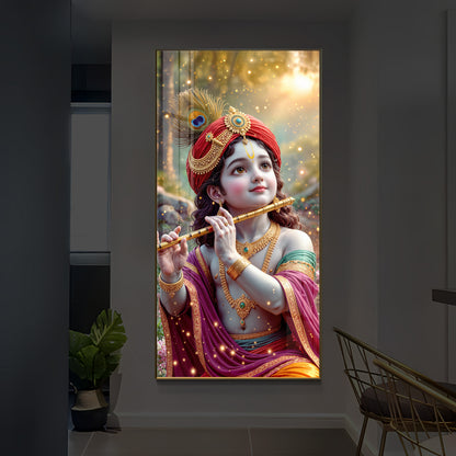 Divine Glow Krishna Modern Luxury Backlight Vertical Wall Art