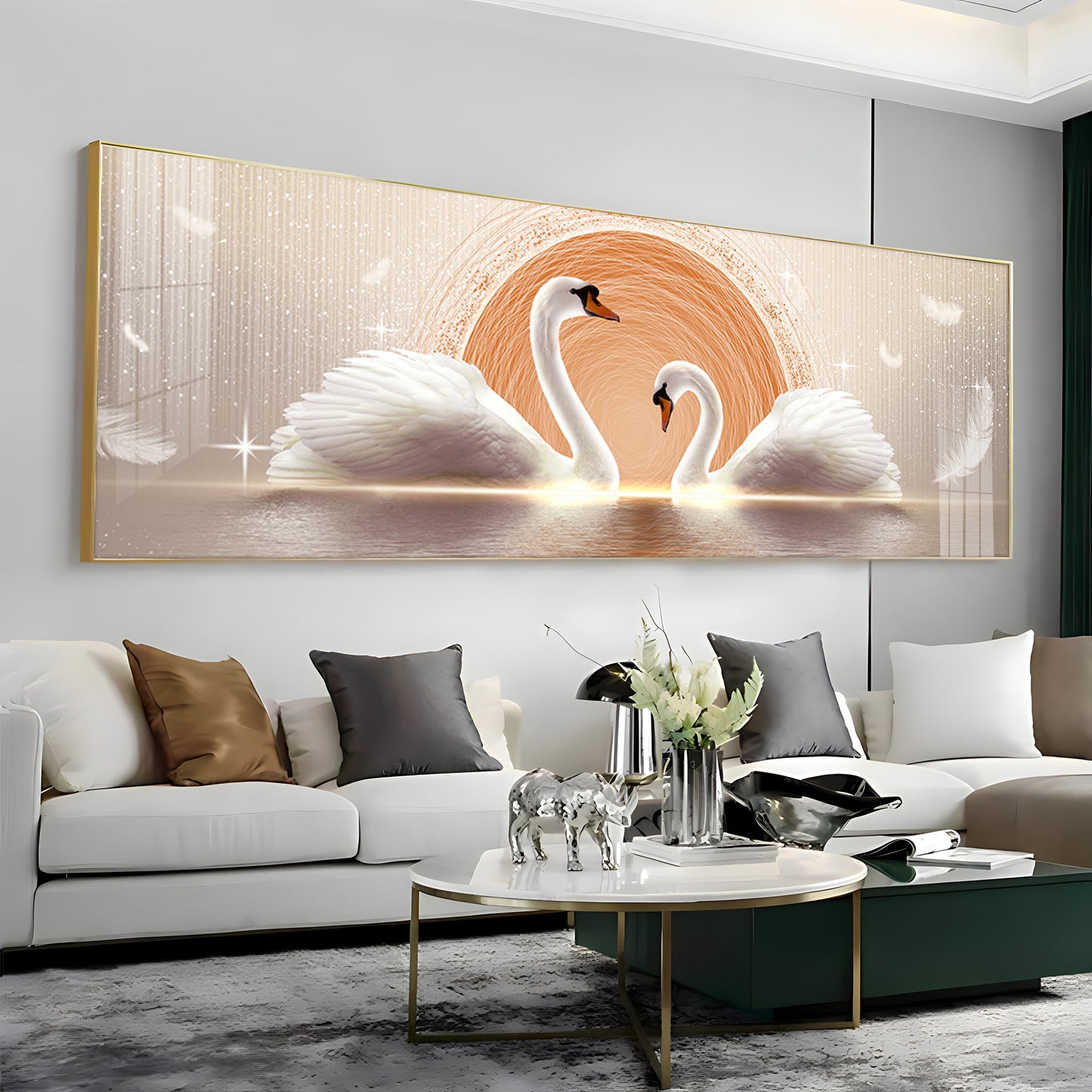 Two White Mute Swans Premium Acrylic Horizontal Wall Art