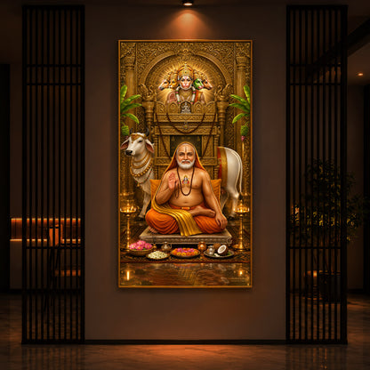 Sri Raghavendra Swamy With Cow Modern Luxury Backlight Vertical Wall Art