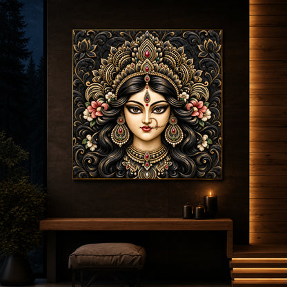 Divine Face of Durga Modern Luxury Backlight Square Wall Art