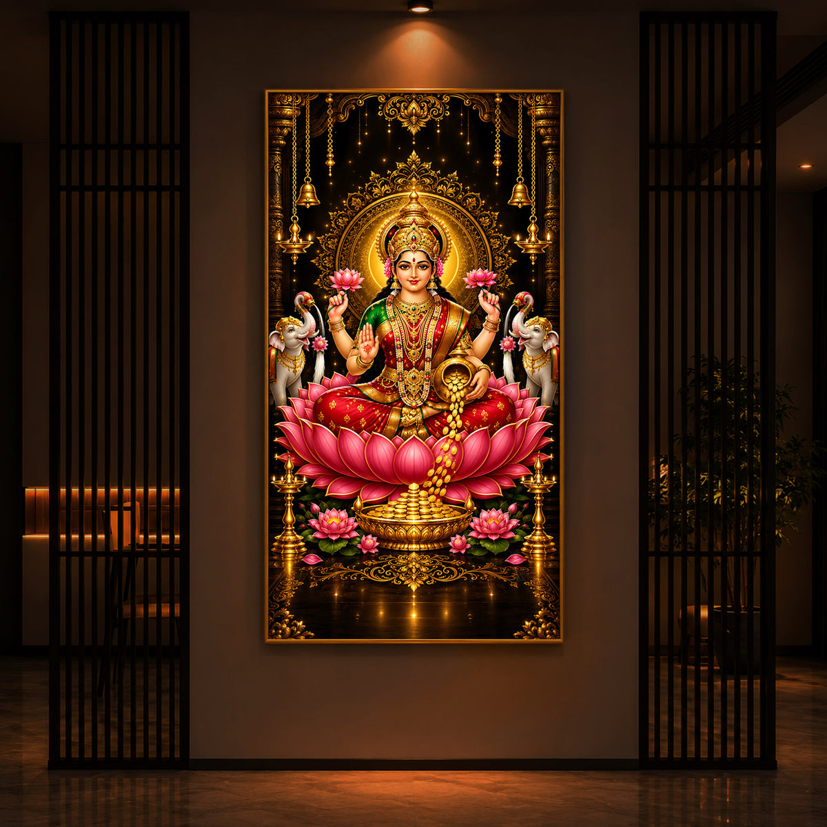 Goddess Lakshmi Modern Luxury Backlight Vertical Wall Art