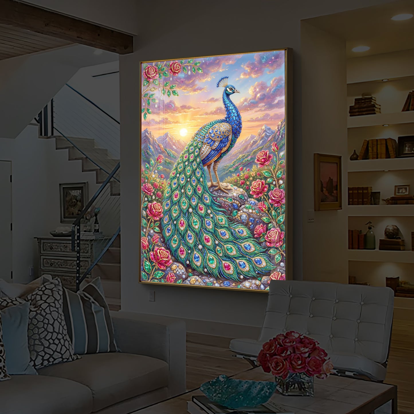Colorful Beautiful Peacock Modern Luxury Backlight Vertical Wall Art