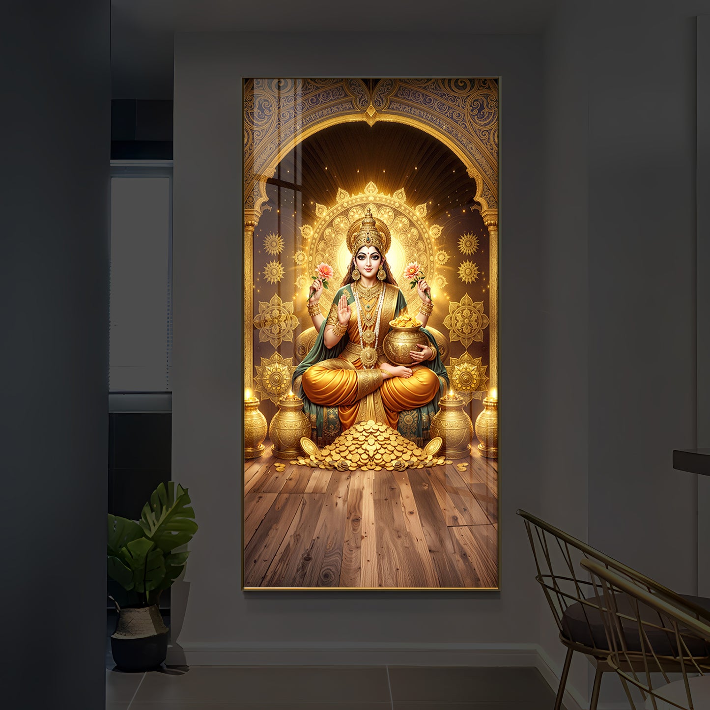 Goddess Lakshmi Maa Modern Luxury Backlight Vertical Wall Art