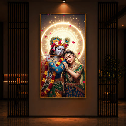 Couple Radhe Krishna Modern Luxury Backlight Vertical Wall Art