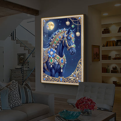Black Horse Modern Luxury Backlight Vertical Wall Art