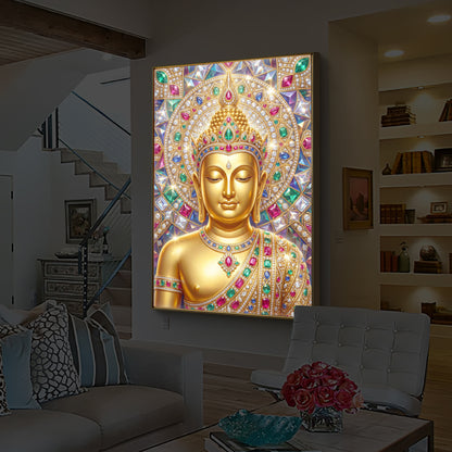 Exquisite Golden Buddha Modern Luxury Backlight Vertical Wall Art