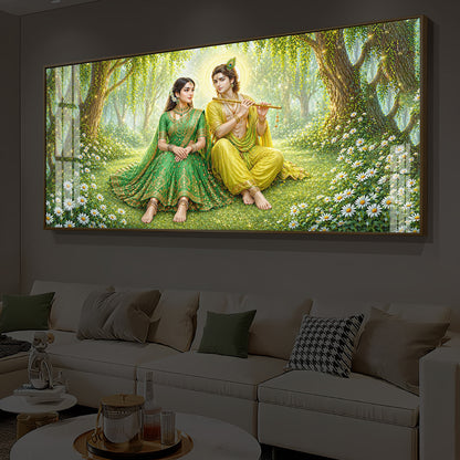 Divine Love Radhe Krishna Modern Luxury Backlight Horizontal Wall Art