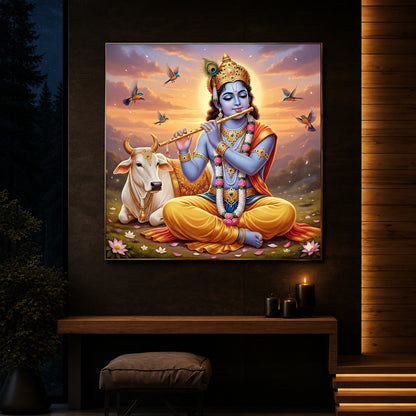 Divine Krishna Modern Luxury Backlight Square Wall Art