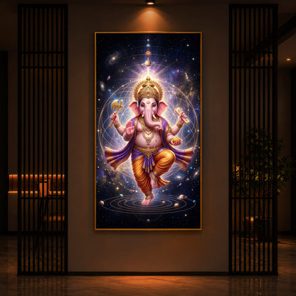 Shree Ganesha's Celestial Embrace Modern Luxury Backlight Vertical Wall Art