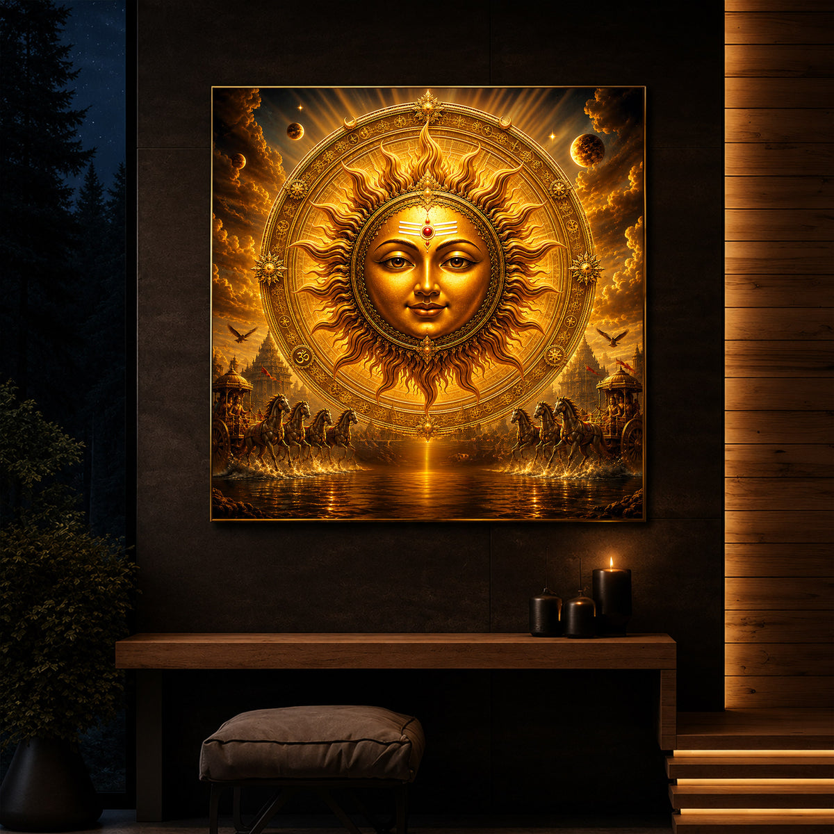 Divine Surya Dev Modern Luxury Backlight Square Wall Art
