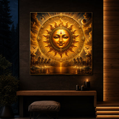 Divine Surya Dev Modern Luxury Backlight Square Wall Art