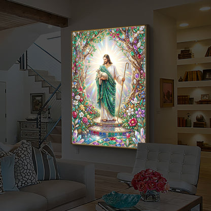 Divine Good Shepherd Jesus Modern Luxury Backlight Vertical Wall Art