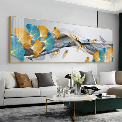 Blue & Golden Leaf Premium Acrylic Horizontal Wall Art