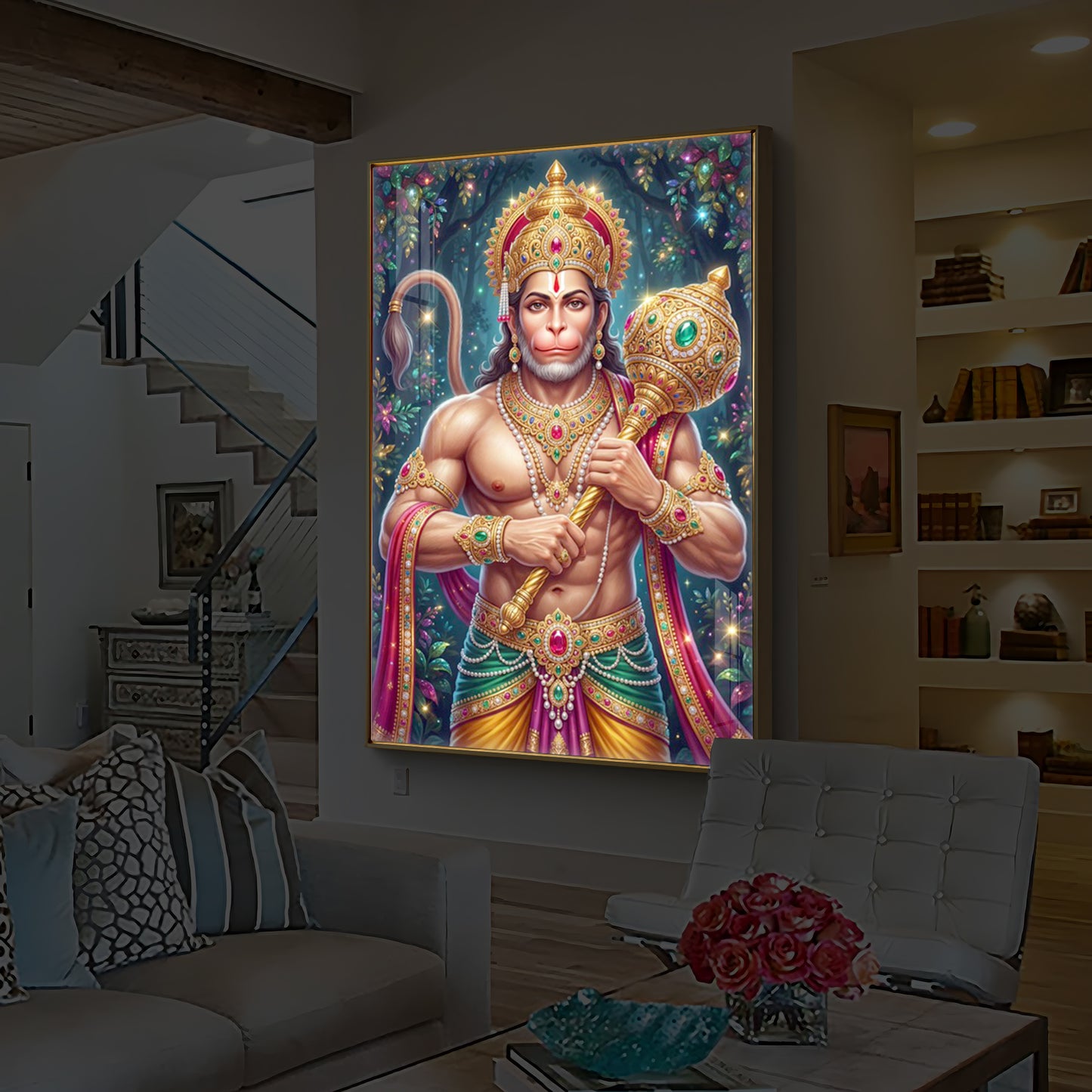 Pavan Putra Hanuman Ji Modern Luxury Backlight Vertical Wall Art