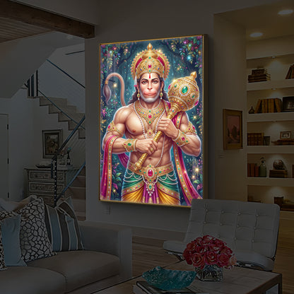 Pavan Putra Hanuman Ji Modern Luxury Backlight Vertical Wall Art