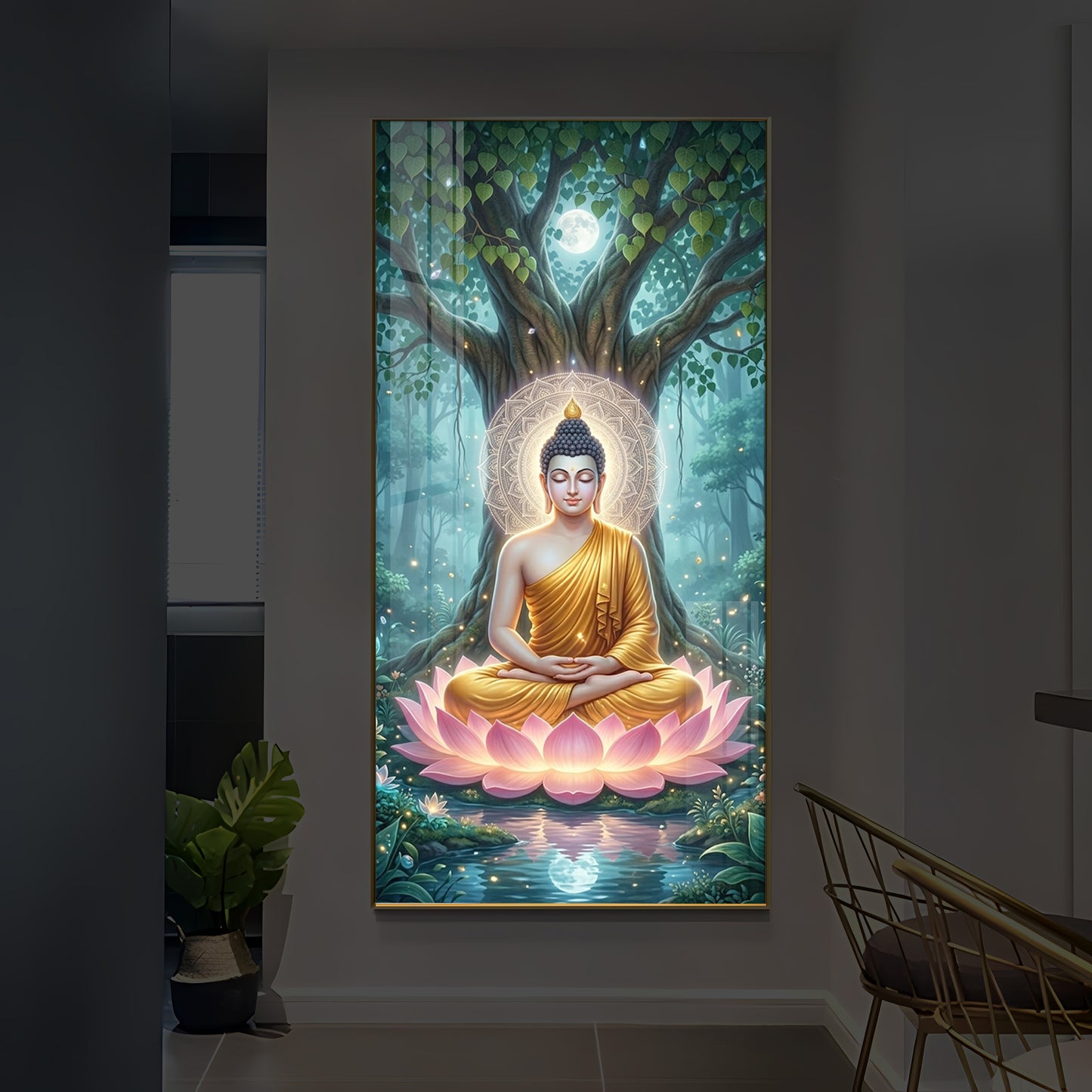 Gautam Buddha Modern Luxury Backlight Vertical Wall Art