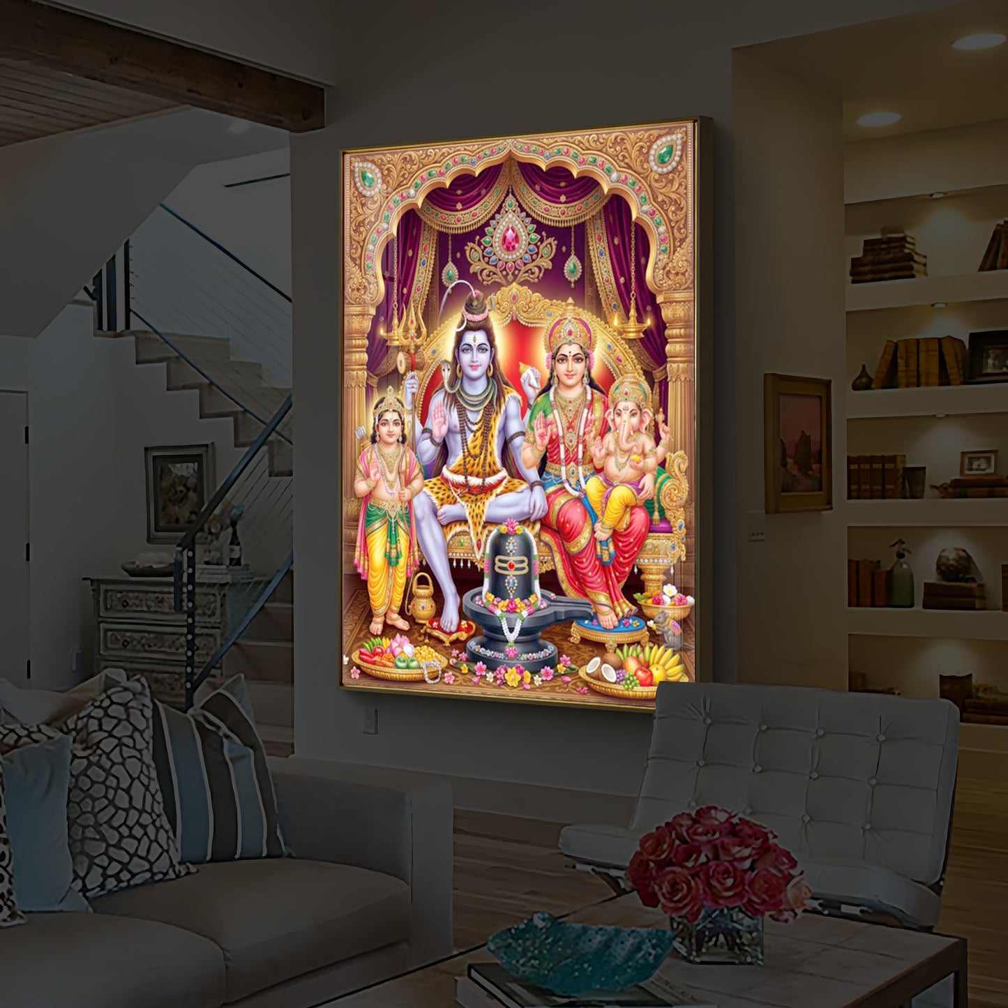 Namah Shivay Modern Luxury Backlight Vertical Wall Art