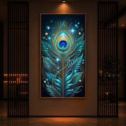 Radiant Peacock Feather Modern Luxury Backlight Vertical Wall Art