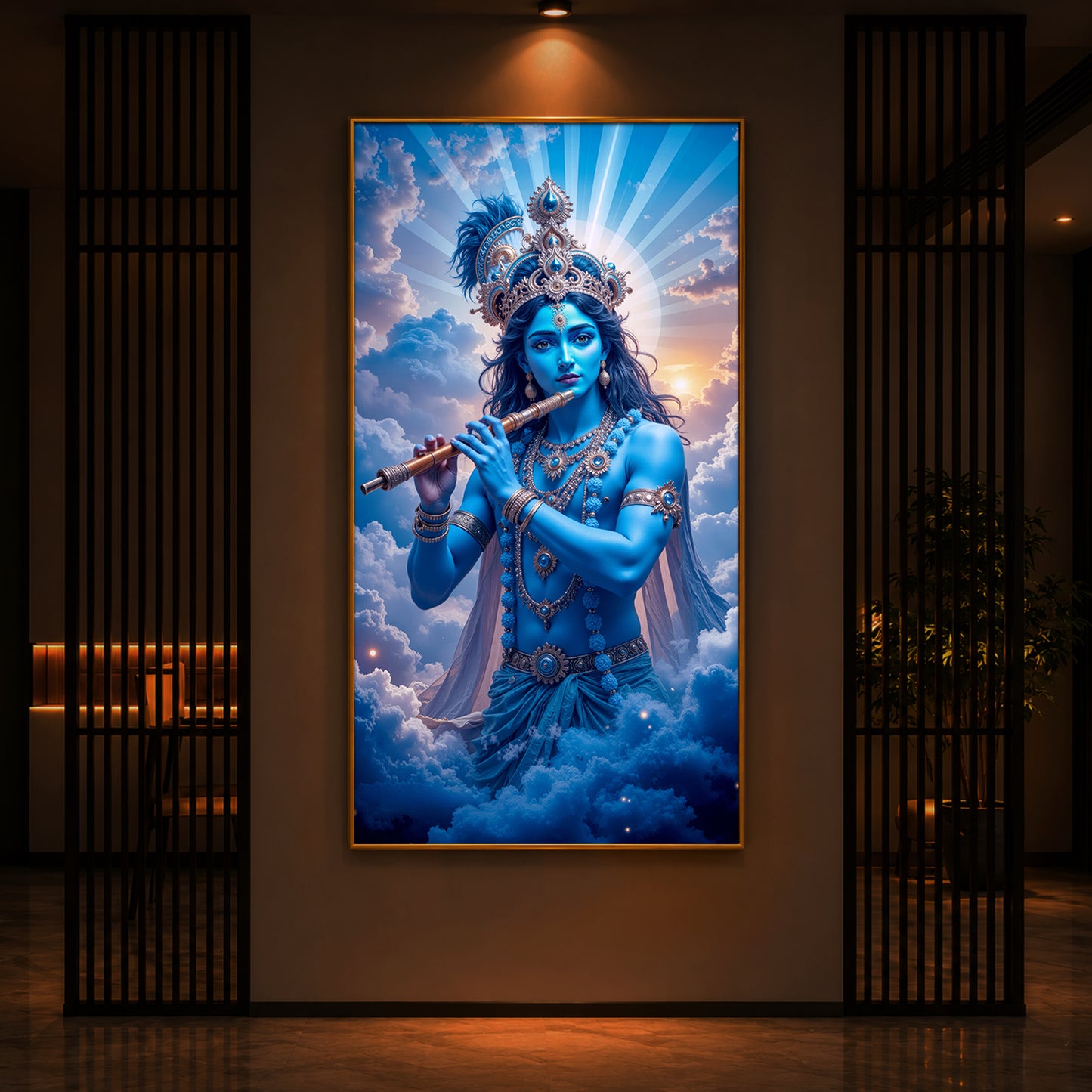 Lord Shri Krishna Modern Luxury Backlight Vertical Wall Art