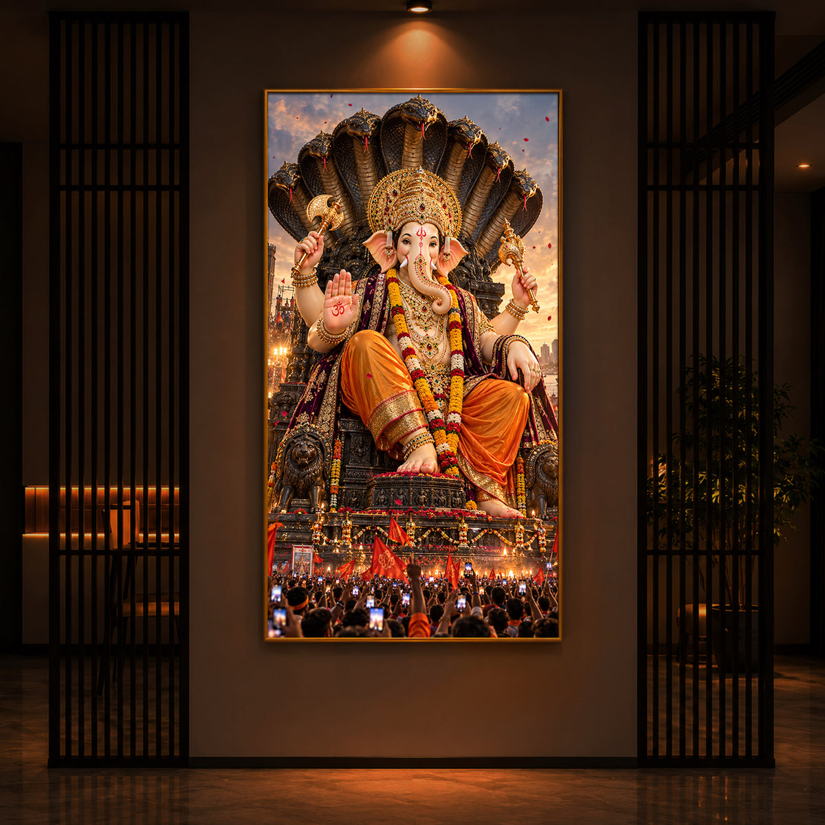 Lalbaugcha Raja Divine Darshan Modern Luxury Backlight Vertical Wall Art