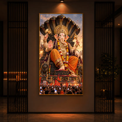 Lalbaugcha Raja Divine Darshan Modern Luxury Backlight Vertical Wall Art