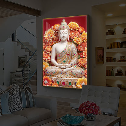 Buddha Bless Modern Luxury Backlight Vertical Wall Art