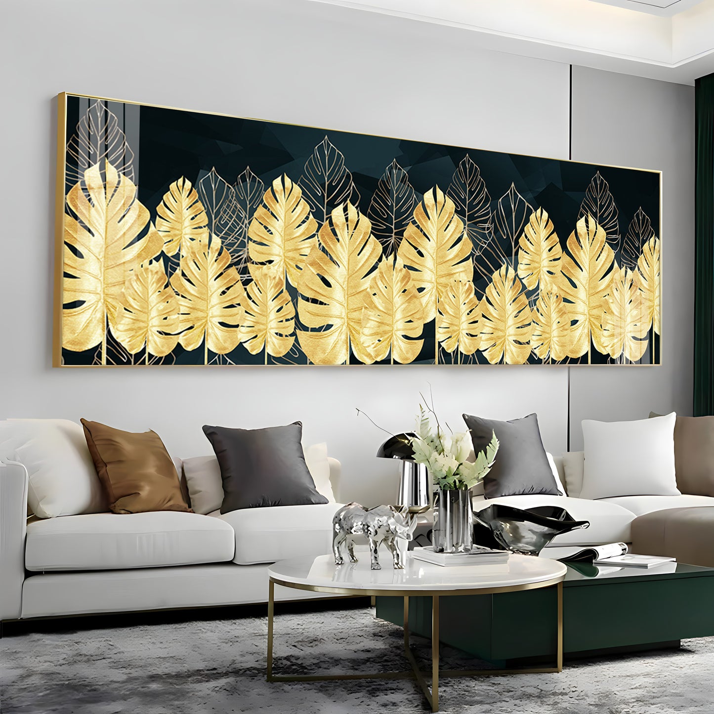 Golden Monstera Leaf Premium Acrylic Horizontal Wall Art