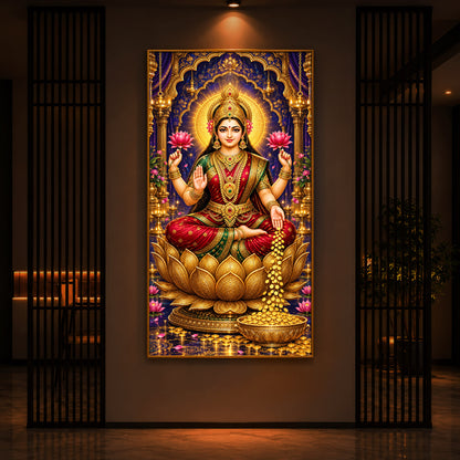 Goddess Maa Laxmi Modern Luxury Backlight Vertical Wall Art