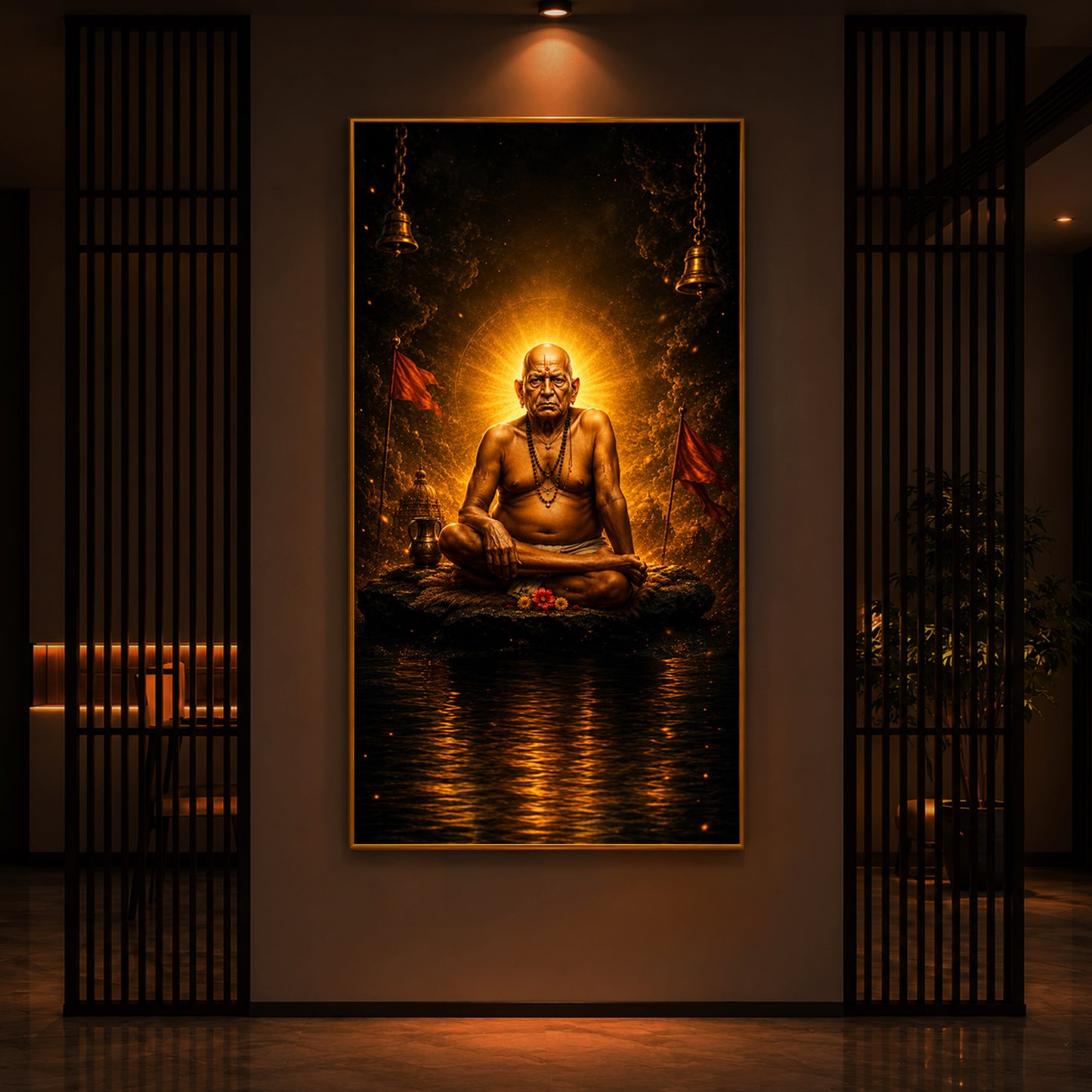 Shri Swami Samarth Maharaj Modern Luxury Backlight Vertical Wall Art