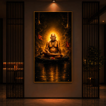 Shri Swami Samarth Maharaj Modern Luxury Backlight Vertical Wall Art