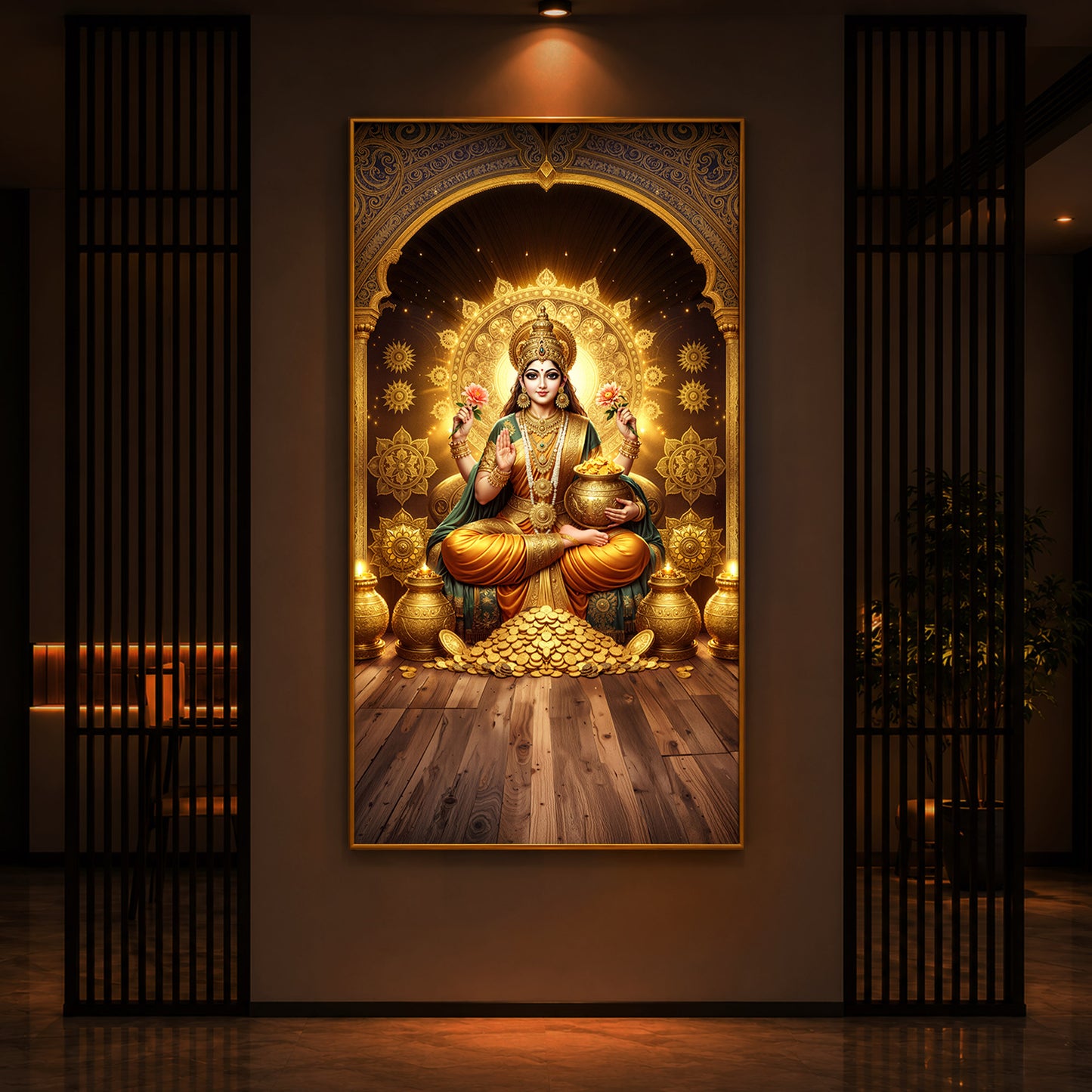 Goddess Lakshmi Maa Modern Luxury Backlight Vertical Wall Art