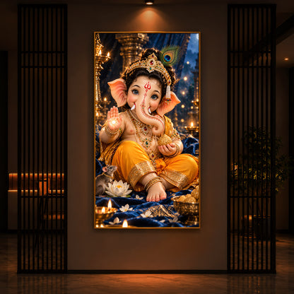 Bal Ganesha Blessings Modern Luxury Backlight Vertical Wall Art