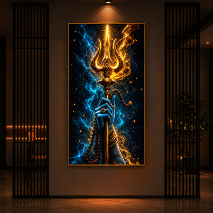 Spiritual Lord Shiva's Trishul Modern Luxury Backlight Vertical Wall Art