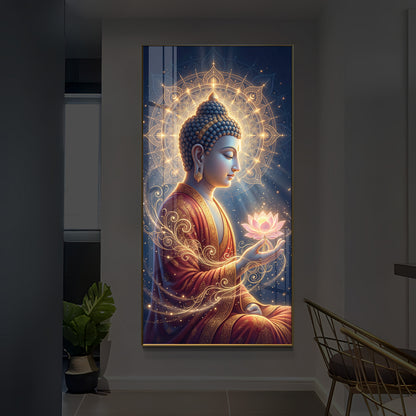 Depiction Of Buddha Modern Luxury Backlight Vertical Wall Art
