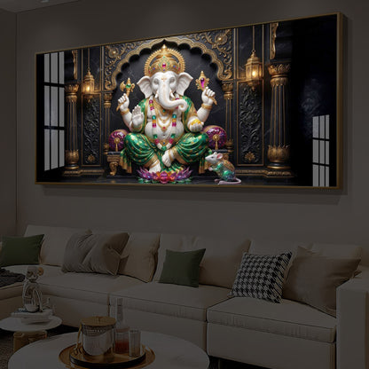 Majestic Lord Ganesha Luxury Backlight Horizontal Wall Art