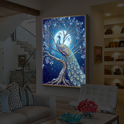 Blue Peacock Modern Luxury Backlight Vertical Wall Art
