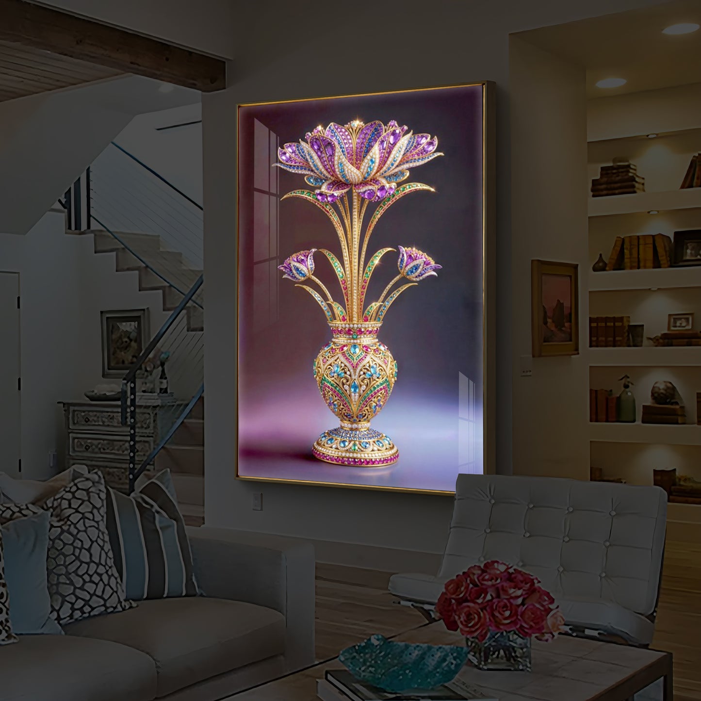 Detailed Decorative Vase Modern Luxury Backlight Vertical Wall Art