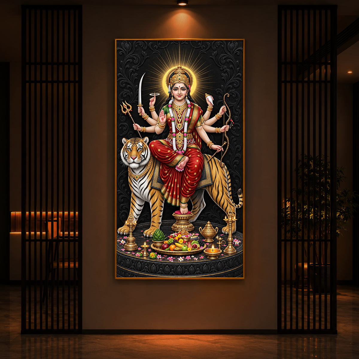 Maa Sherawali Modern Luxury Backlight Vertical Wall Art
